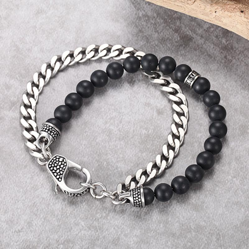 Mens Black Lava Stone & Glass Bead Bracelet - Handcrafted Natural Stone  Jewelry & Unique Gifts - KVK Designs